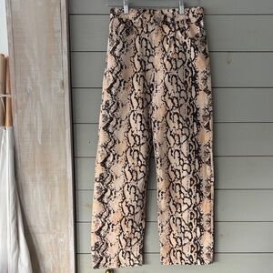 Beige Snake Print Straight Leg Pants